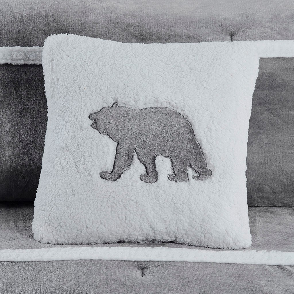 Plush To Sherpa Comforter Set Twin Grey Polyester