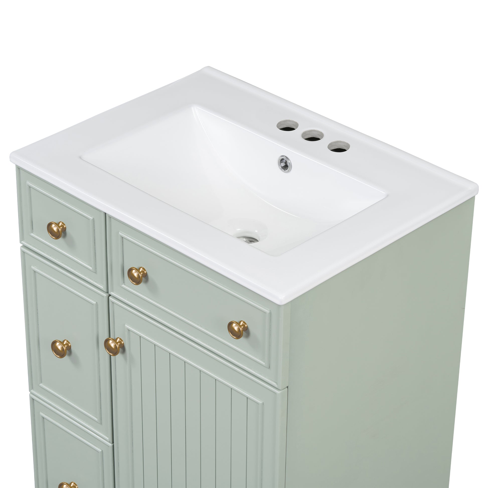 24 Inch Bathroom Vanity Cabinet With Ceramic Sink, 2 Drawers, 1 Door Green Bathroom Solid Wood Mdf