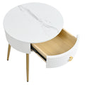 19.6'' Easy Assembly End Tables With High Gloss Faux Marble Tabletops, Set Of 2, Modern Fluted 2 Side Tables With Drawers, Round Coffee Tables With Golden Legs For Living Room, White White Gold Primary Living Space Drawers Round Mdf Iron