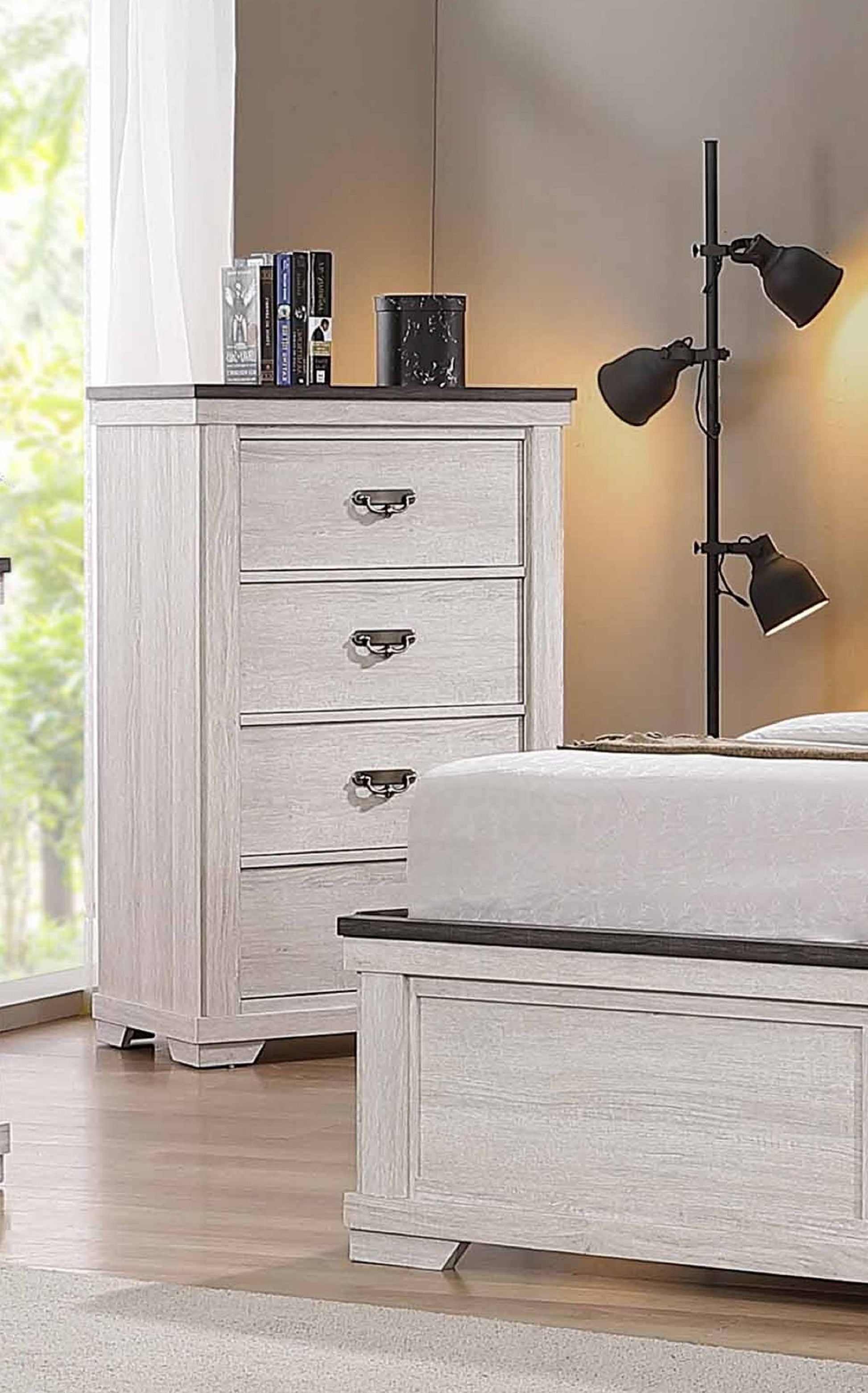 1Pc Farmhouse Style Four Drawer Chest Beige Finish Rustic Bedroom Solid Wood Wooden Furniture Beige Gray White 4 Drawers Bedroom Drawer Storage Contemporary,Farmhouse,Rustic Easy Assembly Wood