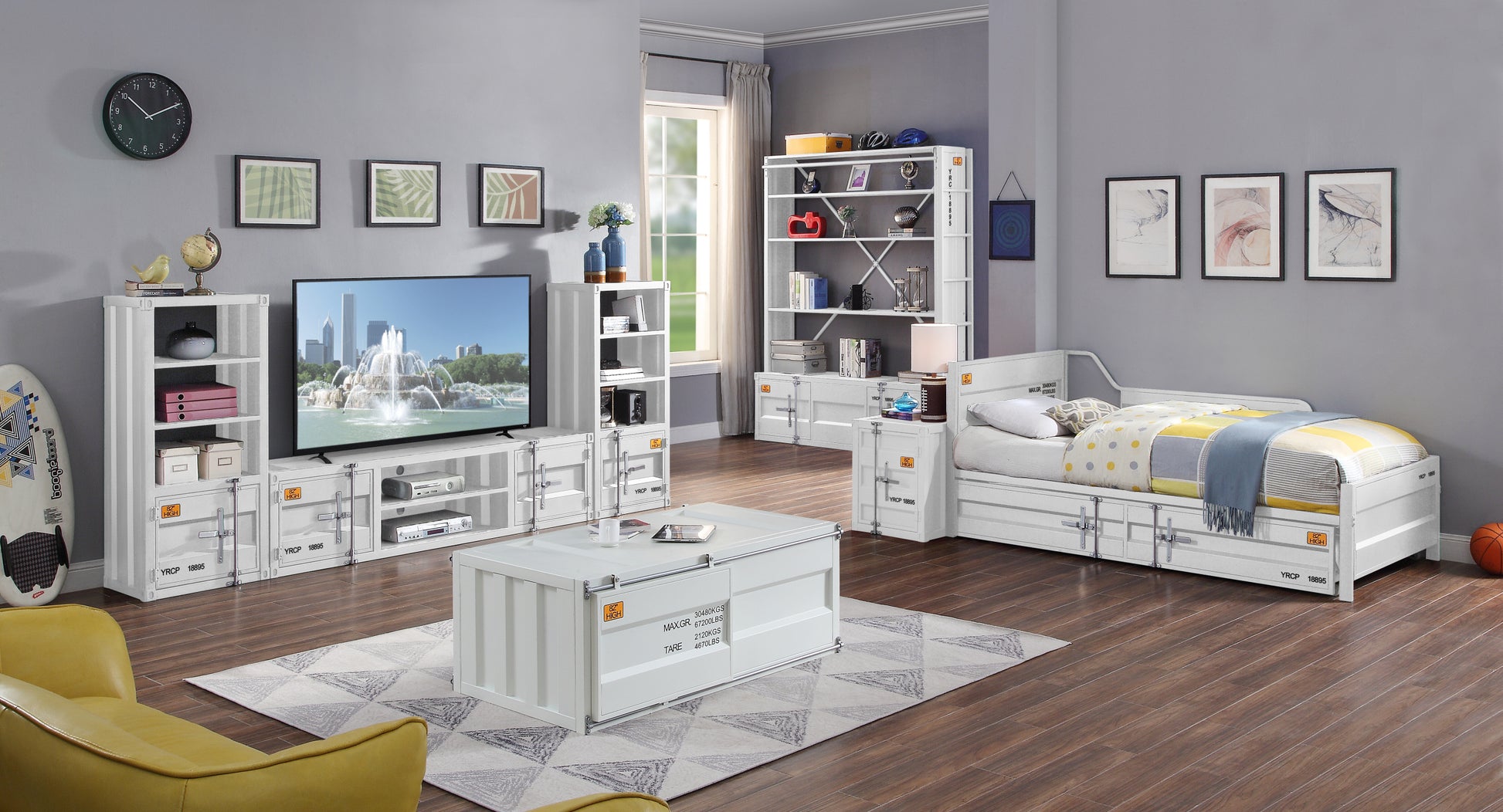 White 2 Door 2 Shelf Tv Stand With Container Lock White Primary Living Space 70 Inches 70 79 Inches 70 Inches Iron