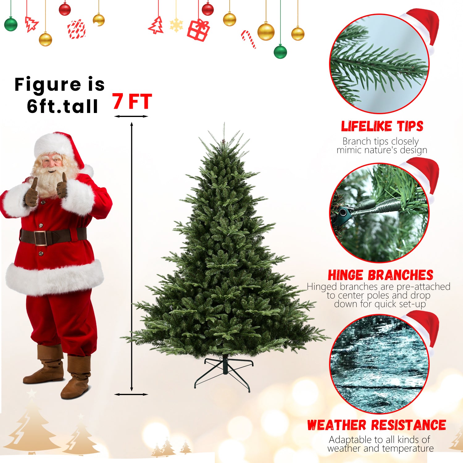 9Ft Christmas Tree Simulate Nature Advanced Materials Premium Hinged Spruce Artificial Douglas Firs Tree, Christmas Holiday Party Atmosphere Decoration Year Celebration Pe Pvc Xmas Tree Green