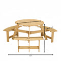 Outdoor 6 Person Picnic Table, 6 Person Round Picnic Table With 3 Built In Benches, Umbrella Hole, Outside Table And Bench Set For Garden, Backyard, Porch, Patio, Natural Natural Wood Metal