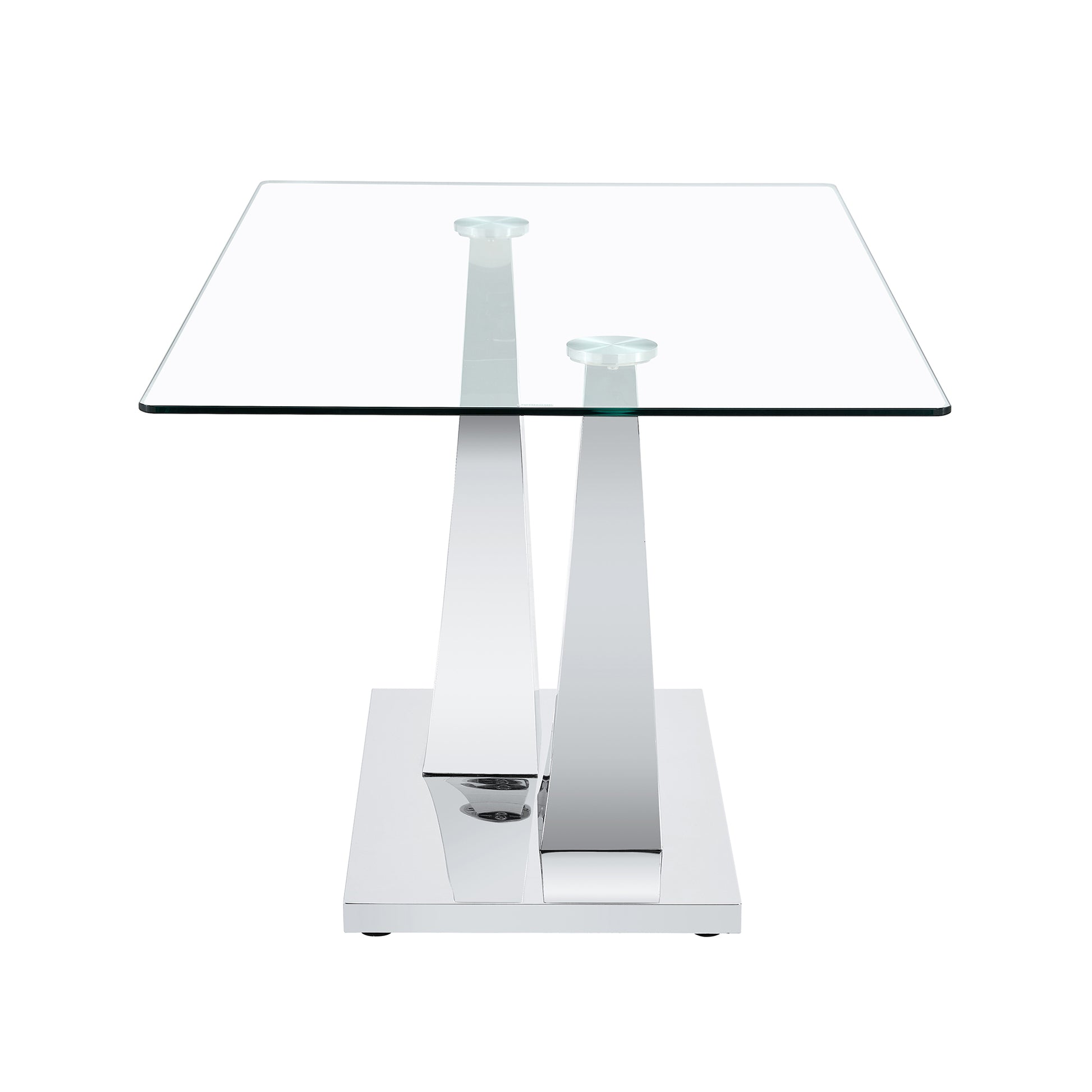 Table And Chair Set.Contemporary, Minimalist Rectangular Dining Table Featuring A Clear Tempered Glass Top And Sleek Silver Legs. Paried With Chairs Made Of Pu Material Cushion And Silver Metal Legs. Black Seats 6 Glass Metal