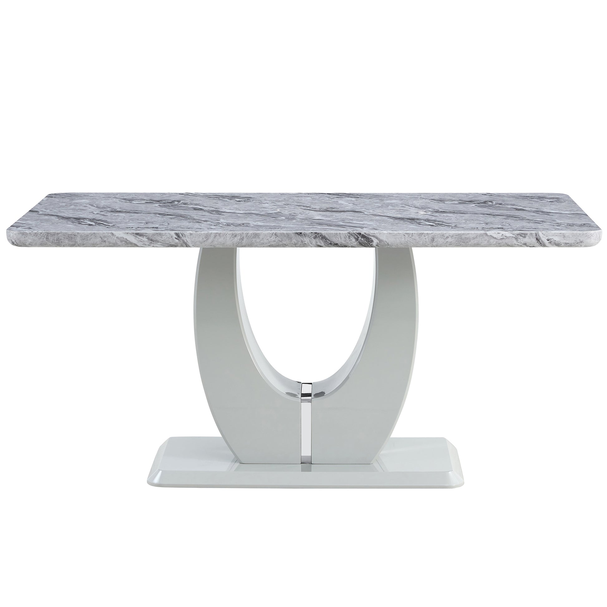 Table And Chair Set, Modern Minimalist Marble Textured Rectangular Dining Table. Suitable For Restaurants And Living Rooms. Soft Cushion Seats.F 1280 Gray Mdf