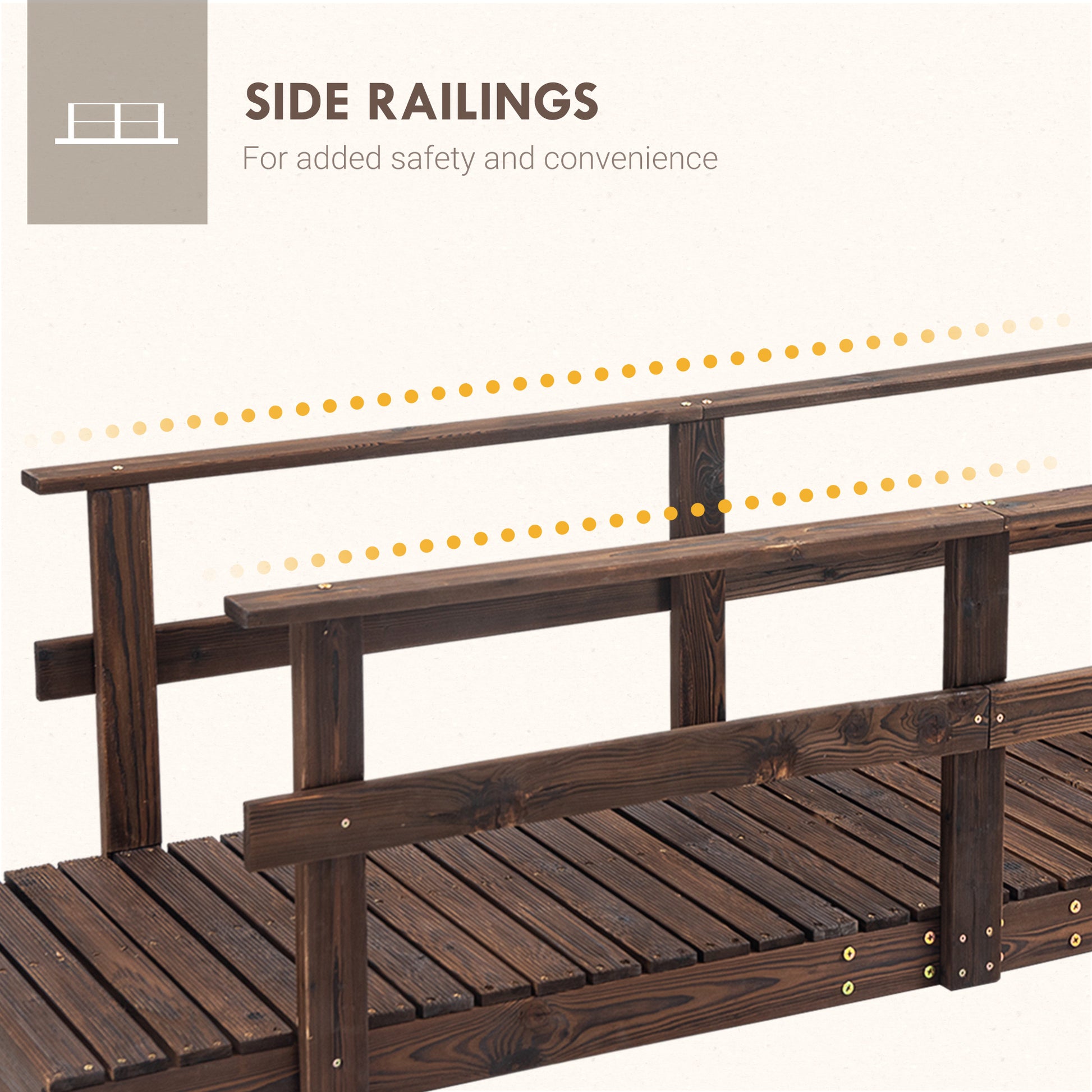 Outsunny 7' Wooden Garden Bridge With Safety Rails, Backyard Footbridge For Ponds, Creeks, Streams, Stained Finish Brown Wood