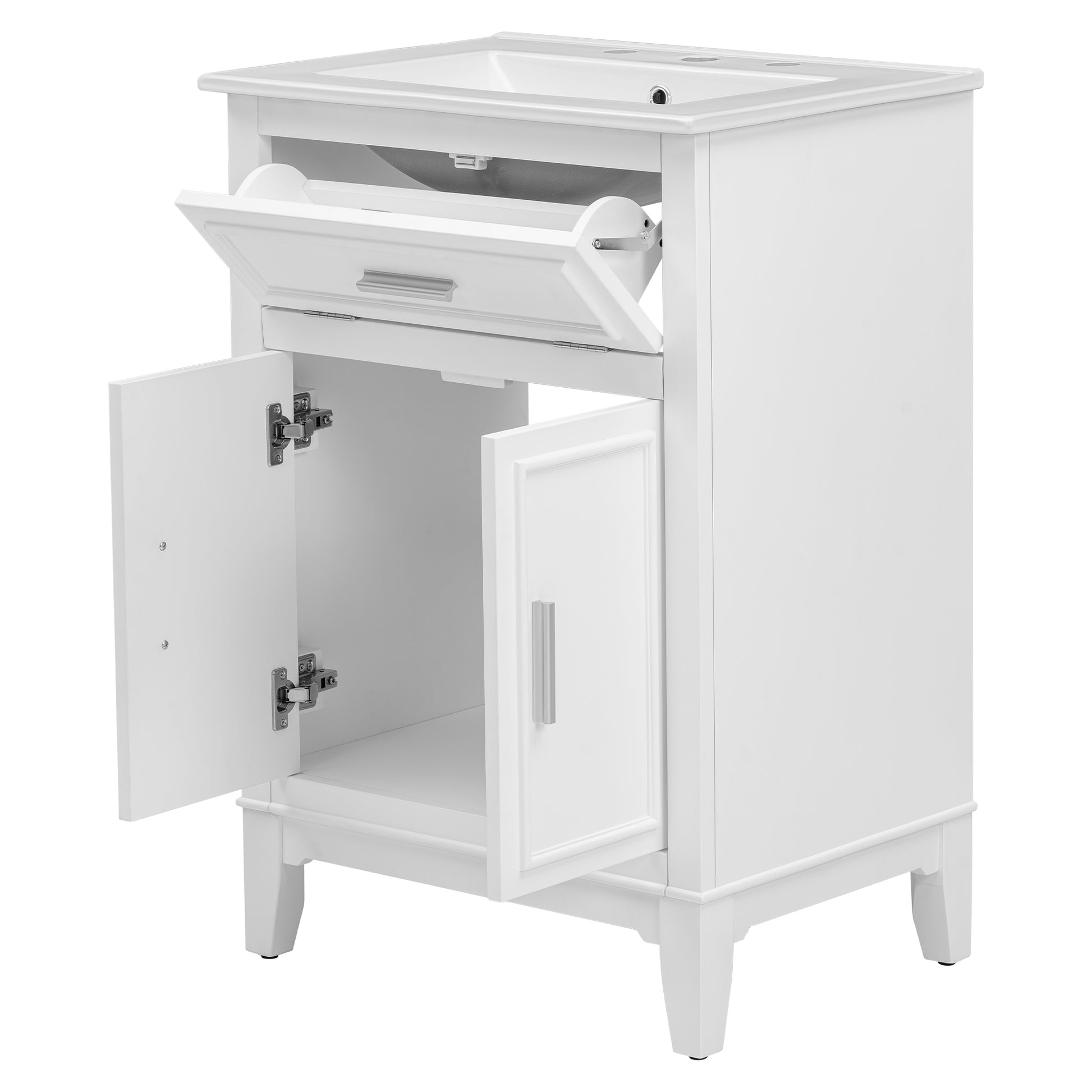 24" Bathroom Vanity With Sink, Bathroom Vanity Cabinet With One Flip Drawer And Doors, Solid Wood And Mdf, White White Solid Wood Mdf