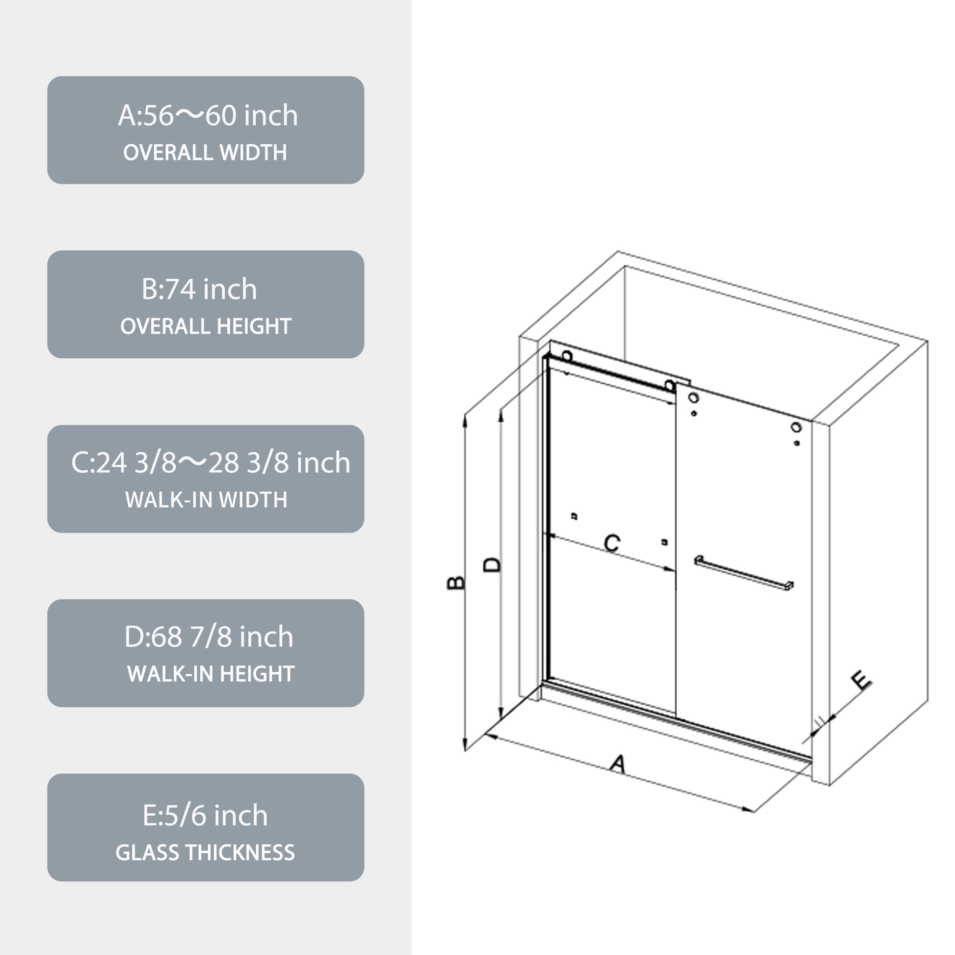 Bypass Shower Door, Sliding Door, With 5 16" Tempered Glass And Brushed Nickel Finish 6074 Brushed Nickel Bathroom Stainless Steel