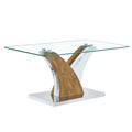 Rectangular Coffee Table.Tempered Glass Countertop, And Artistic Mdf Legs,Perfect For Hosting Dinners, Conferences, Home, And Office Decorations.White And Wood,Dining Table,Tea Table.Coffee Table.