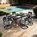 7 Piece Outdoor Patio Aluminum Furniture, Modern Dining Set, Including 6 Swivel Rockers Sunbrella Fabric Cushioned And Rectangle Dining Table With Umbrella Hole, Ember Black Yes Dining Set Ember