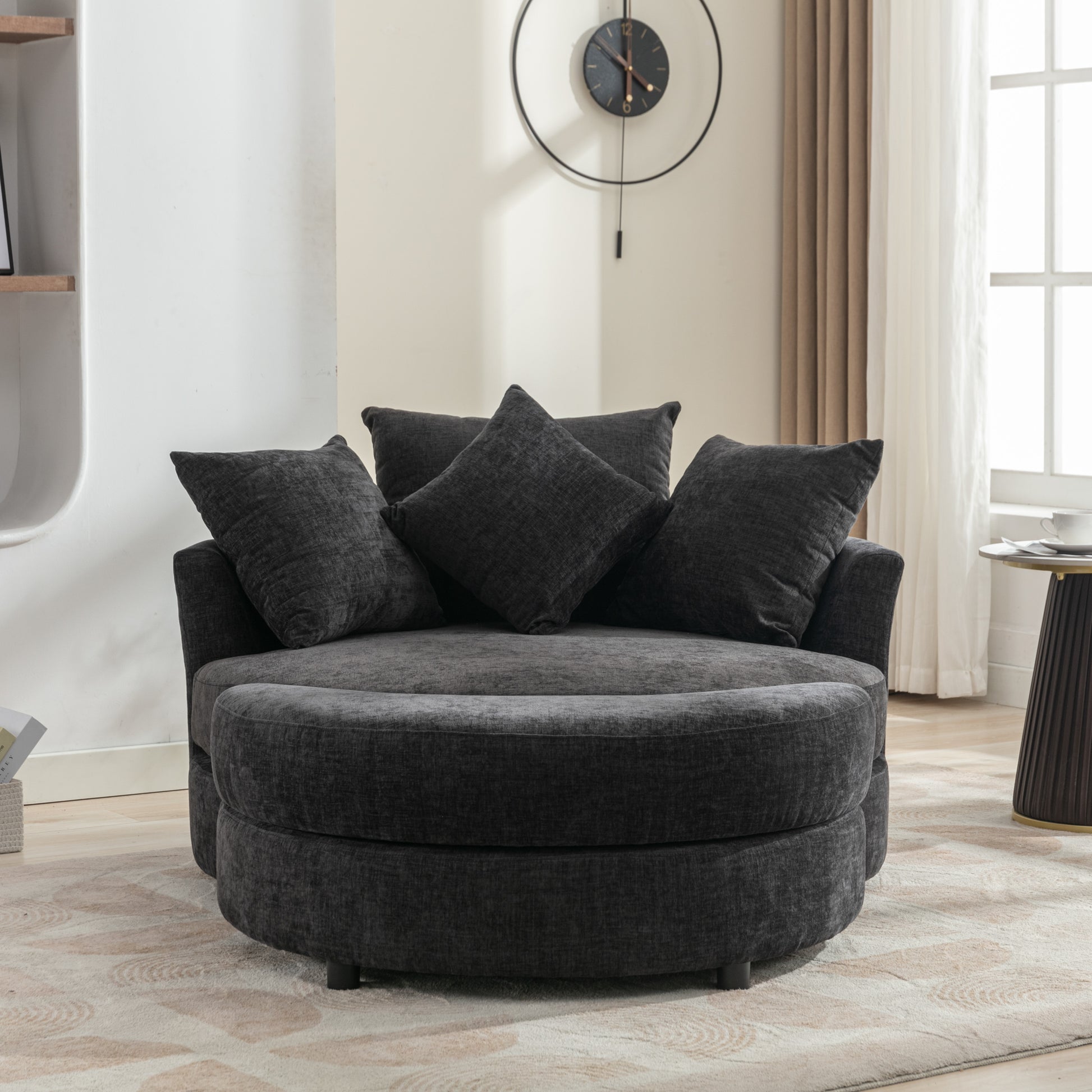 Orisfur. 360 Swivel Accent Barrel Chair With Storage Ottoman & 4 Pillows, Modern Chenille Leisure Chair Round Accent For Living Room, Gray Gray Foam Chenille