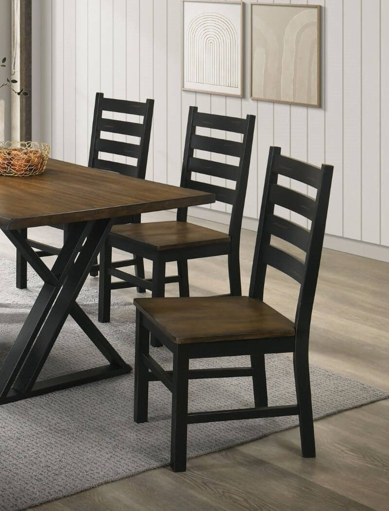 Industrial Style Dining Room Side Chairs Set Of 2Pc Chairs Black And Dark Oak Finish Wooden Seat Ladder Back Black Multi Dining Room Contemporary,Modern Dining Chairs Ladder Back Set Of 2 Solid Wood