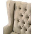 Keva 31 Inch Accent Chair, Deep Button Tufted Wingback, Soft Beige Fabric Beige Wood Fabric