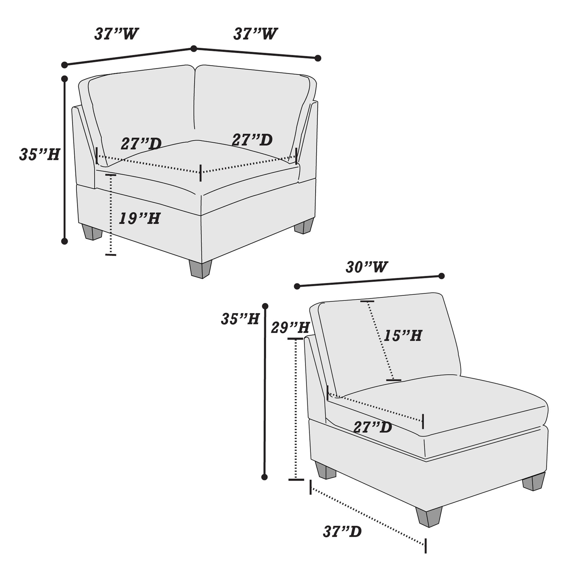 Modular Set 2Pc In Gray Gray Chenille Primary Living Space Firm Cushion Back Armless Chenille 2 Seat