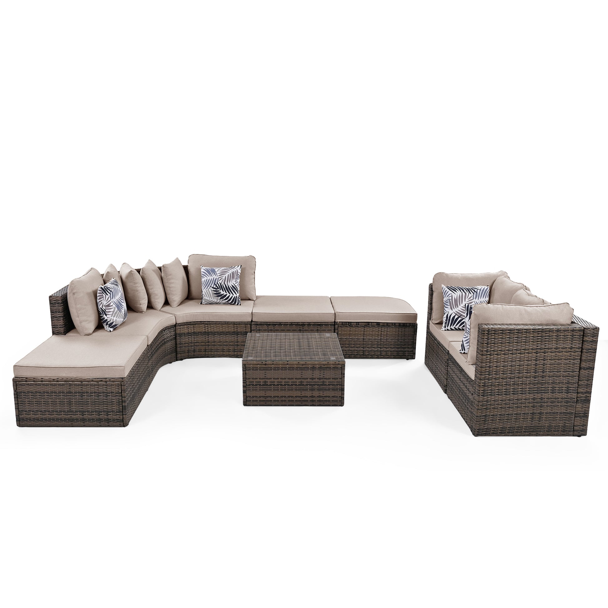 8 Piece Outdoor Wicker Sofa Set, Rattan Sofa Lounger, With Colorful Pillows, Conversation Sofa, For Patio, Garden, Deck, Brown Wicker, Beige Cushion Yes Brown Garden & Outdoor Complete Patio Sets Foam Wicker