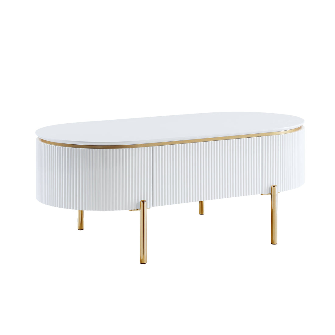 White High Gloss And Gold 1 Shelf Coffee Table White Gold Primary Living Space Drawers Rectangular Wood Metal