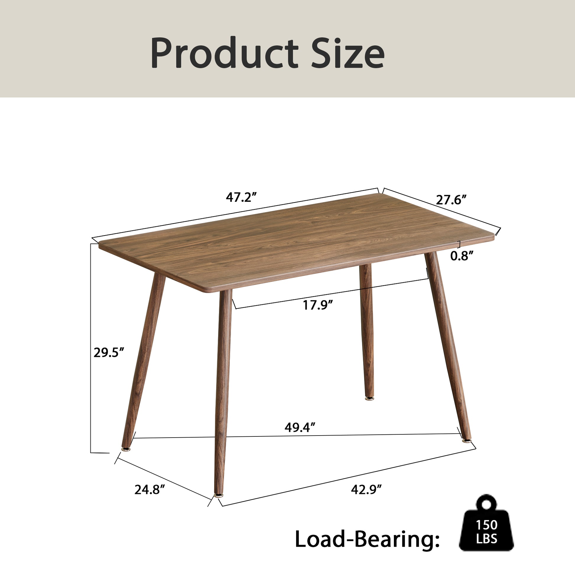 47" Modern Minimalist Mdf Dining Table, Walnut Color Metal Legs And Beige Dining Chair For 4Small Sized Desktop, Computer Desk, Office Desk, Kitchen Table, For 4 Seat.Suitable For Home & Kitchen