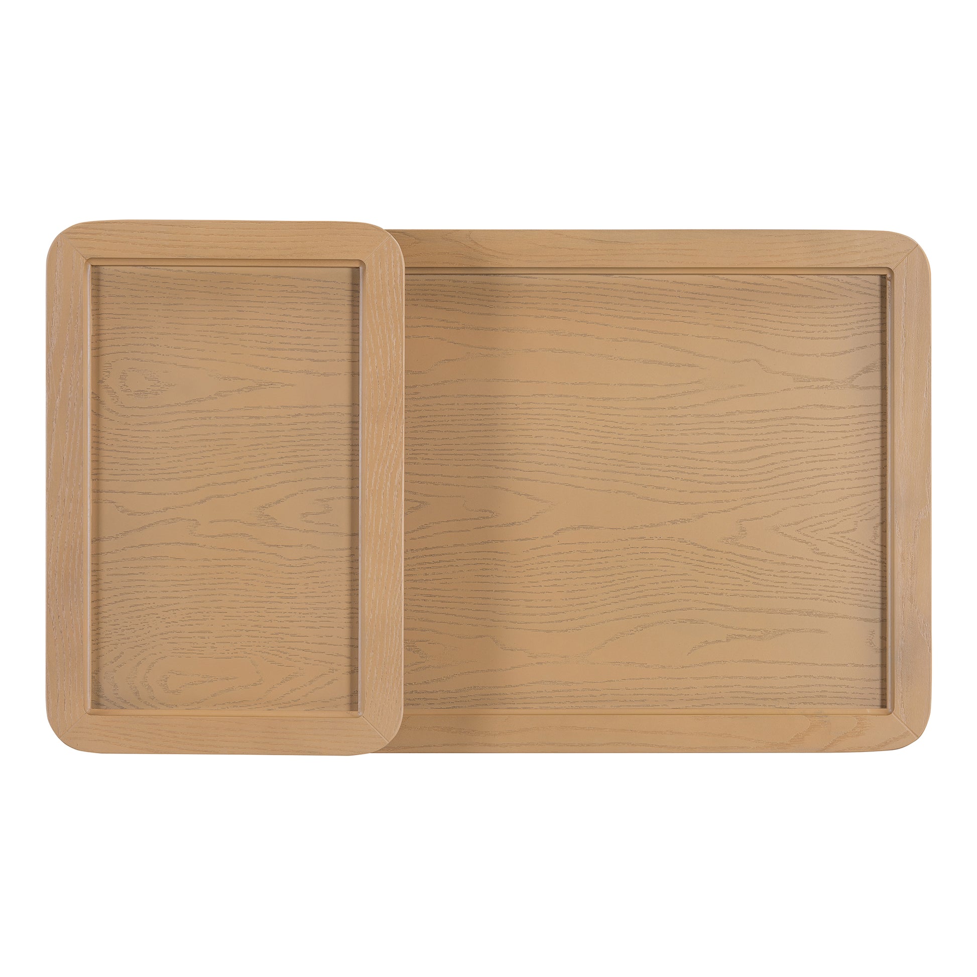 Modern 2 Piece Nesting Rattan Wood Mdf Coffee Table Set In Natural Natural Rubber Wood