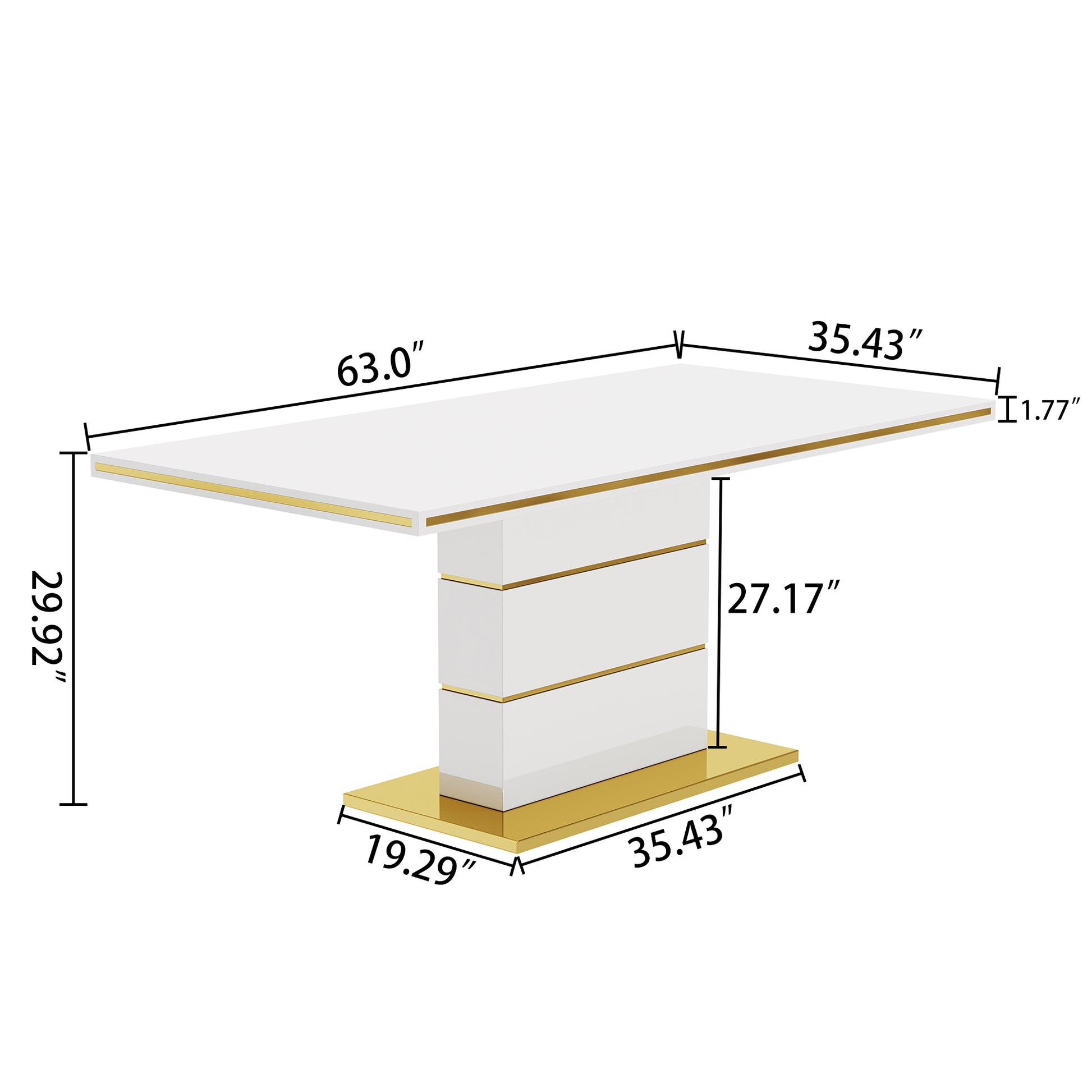 Mdf Dining Table,Panel Stainless Steel Polished Gold Plated Bar, Need To Hit Copper Nails,Table Size: 62.99" L X 35.43" W X 29.92" H White Mdf