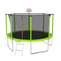 12Ft Trampoline Green For Kids & Adults With Basketball Hoop And Ball ,Recreational Trampolines With Safety Enclosure For Back Yard Outdoor Green Metal