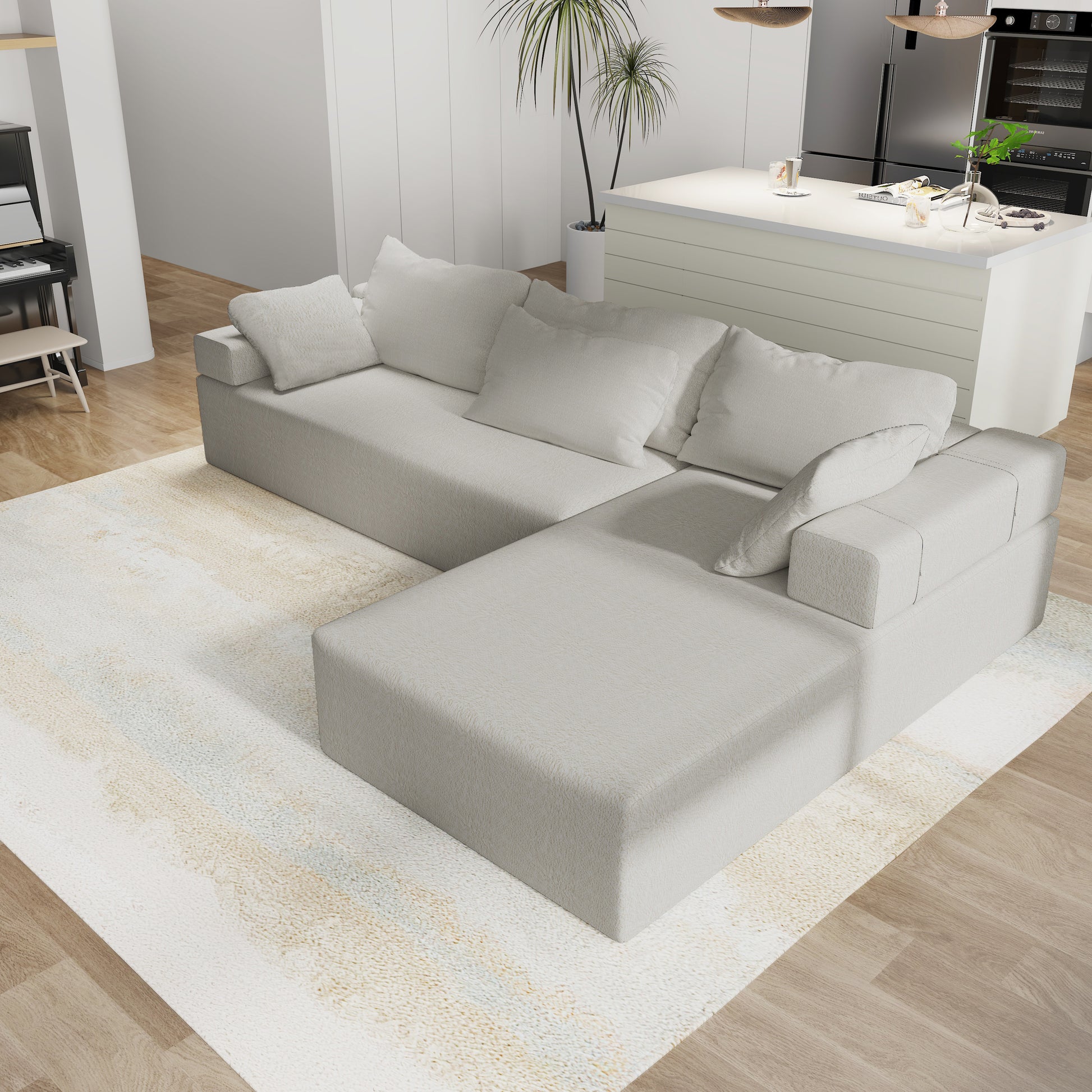 Modern Upholstered Sectional Sofa Couch Set,Modular 108" L Shaped Sectional Living Room Sofa Set With 6 Pillows,Free Combination Sofa Couch For Living Room,Bedroom Ivory Foam Chenille 3 Seat