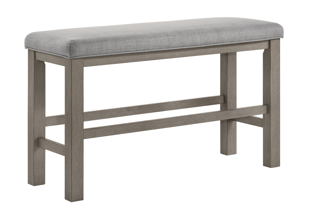 1Pc Brown Grey Finish Counter Height Bench Dining Room Linen Look Fabric Upholstery Kitchen Dining Wooden Furniture Brown Gray,Tan Brown Linen Or Linen Blend Dining Room Rectangular Grey