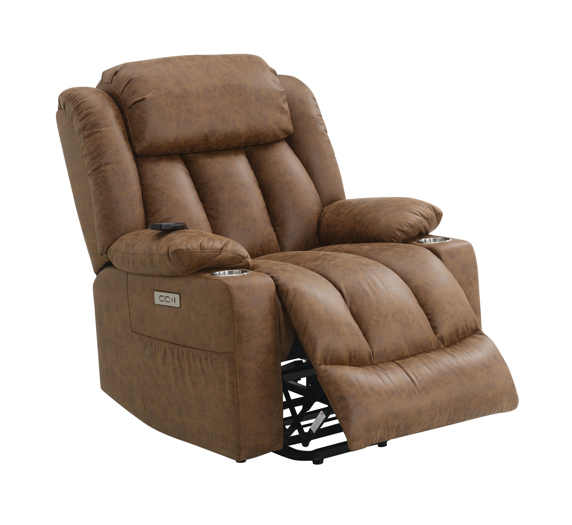Brown Power Lift Recliner With Massage And Heating Brown Faux Leather Power Remote Metal Primary Living Space Tight Back Push Button Pillow Top Arms Faux Leather