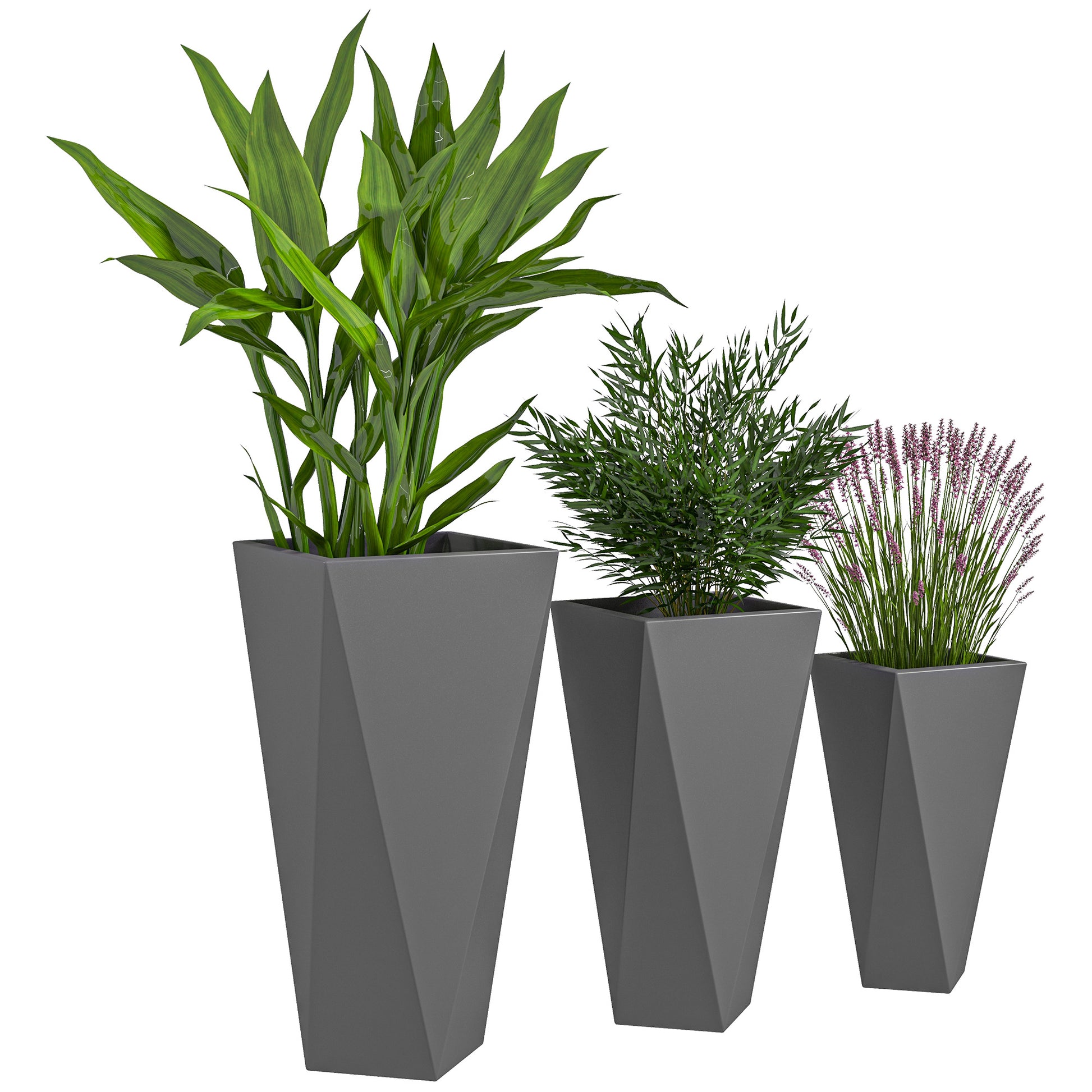 where to buy inexpensive plant pots Outsunny Set Of 3 Tall Planters, 28.75", 24.5", 20.5", Mgo Indoor Outd