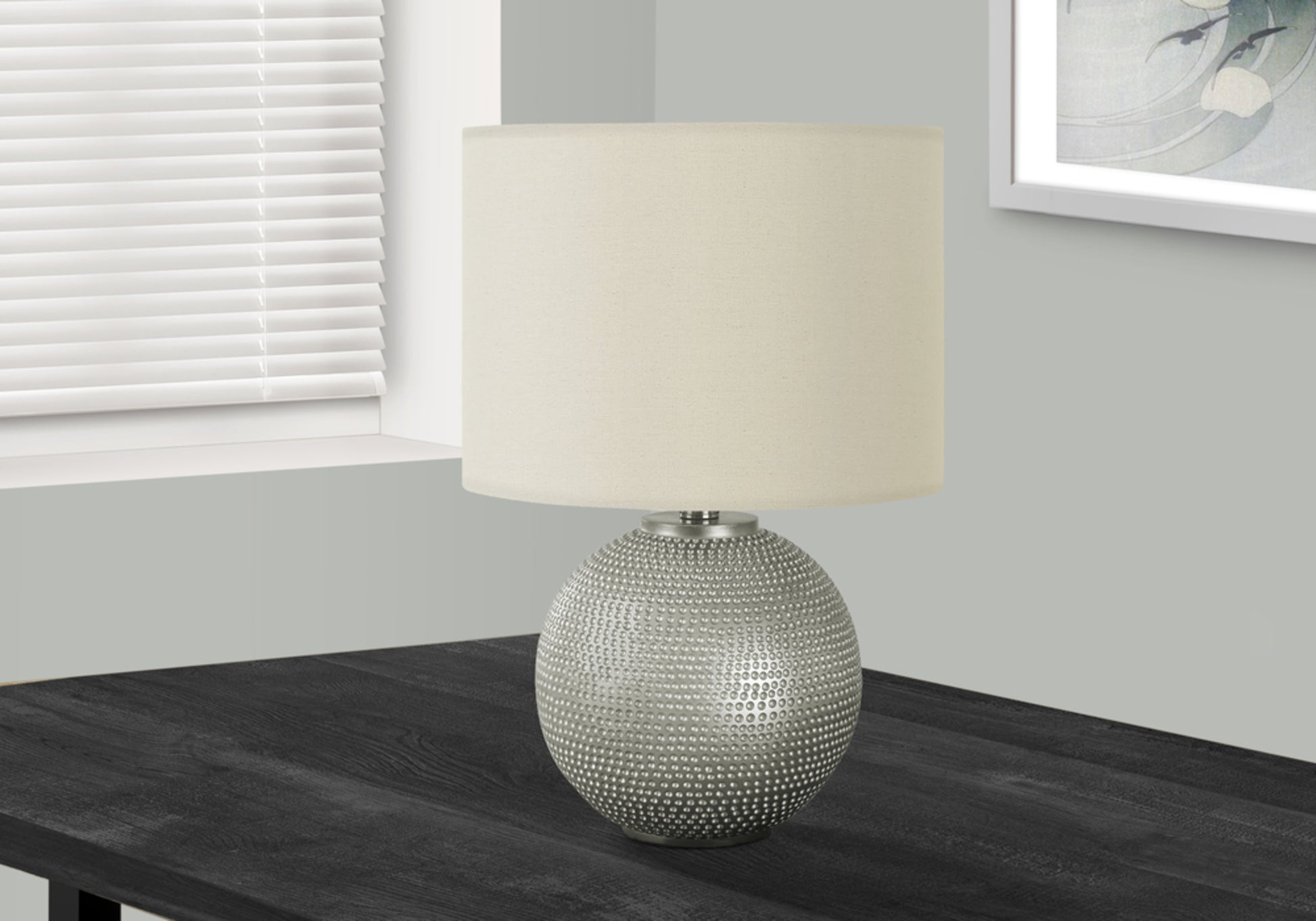 Lighting, 19"H, Table Lamp, Grey Resin, Ivory Cream Shade, Modern Grey Polyresin