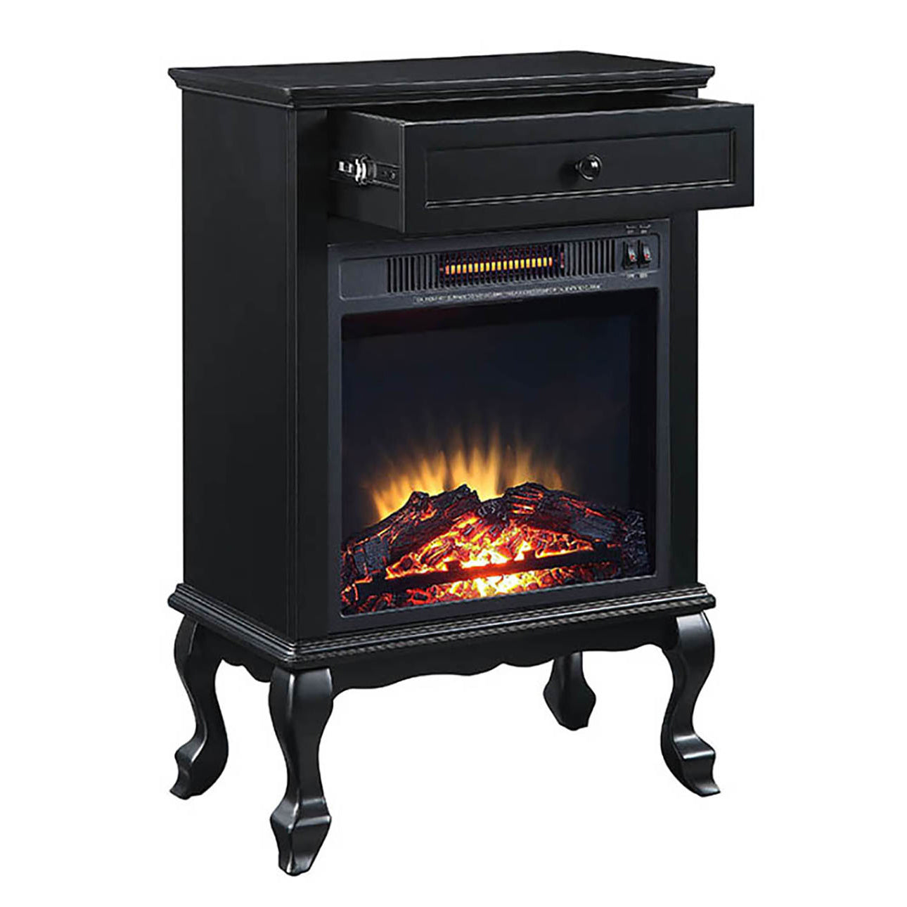 Black 1 Drawer Fireplace With Queen Ann Leg Electric Black Primary Living Space Freestanding Wood Electric