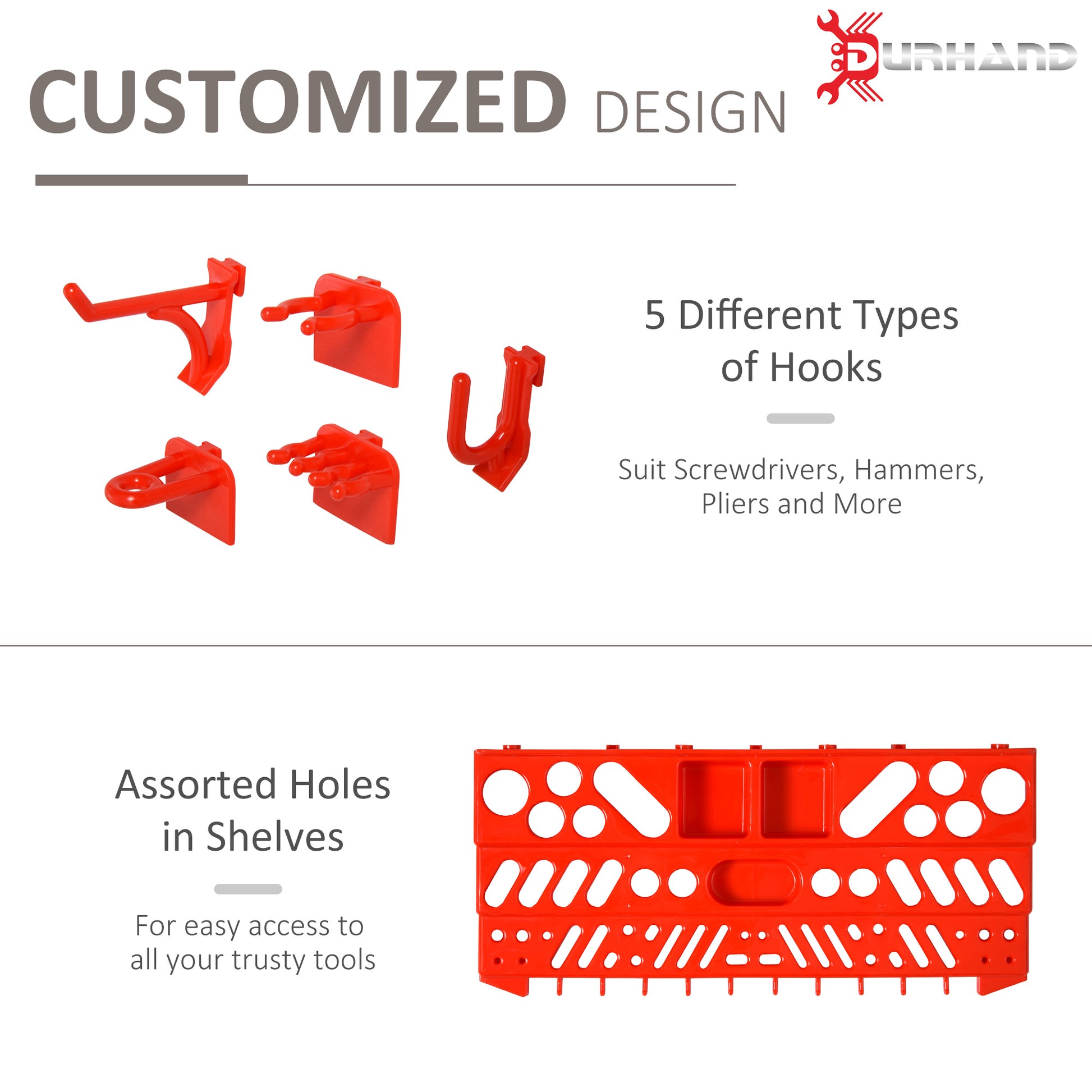 Durhand 54 Piece Pegboard And Shelf Tool Organizer Wall Mounted Diy Garage Storage With 50 Hooks Grey Plastic