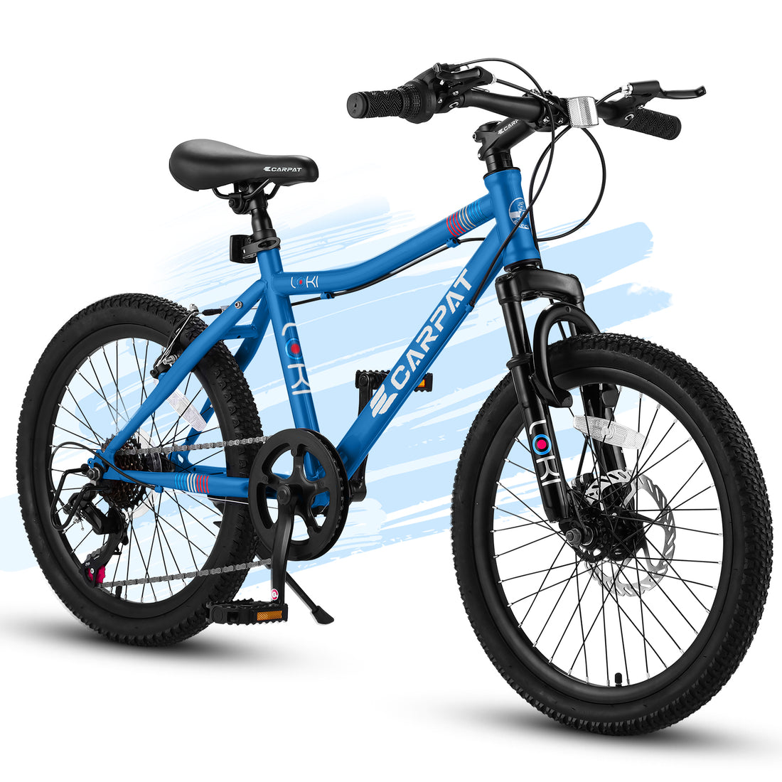 S20101 Ecarpat 20 Inch Kids Bike, Boys Girls Mountain Bike Ages 8 12, 7 Speed Teenager Children Kids' Bicycles, Front Suspension Disc Brake Rear V Brake, High Steel Frame Blue Polyurethane Foam Carbon Steel