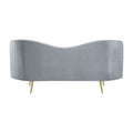 Enzo 74 Inch Modern Loveseat, Channel Tufted Kidney Shape, Gray And Gold Gray Wood 3 Seat
