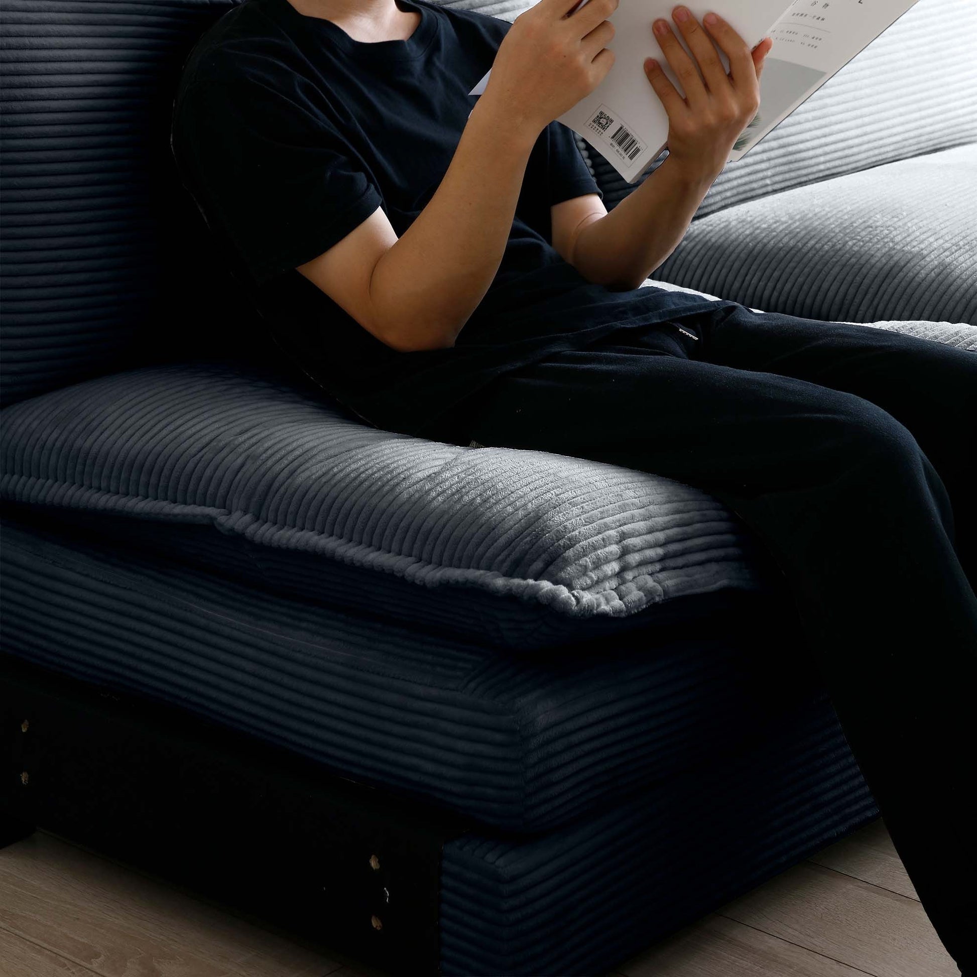 Over Size U Shape Corduroy Sofamodern Upholstered 4 Seater Sofa With 2 Ottomans, Premium Soft Corduroy Fabric Sofa Grey Corduroy 4 Seat