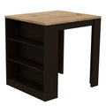 Kitchen Island Table, Two Legs, Three Side Shelves, Black Pine Multicolor Solid Wood Mdf Engineered Wood