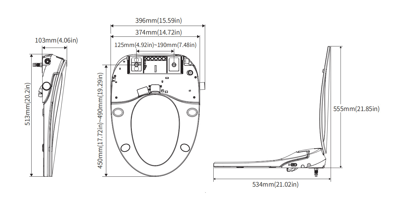 Elongated Smart Toilet Seat With Warm Air Dryer And Night Light,With Rear And Front Nozzle Warm Water Washing White Bathroom Modern Polypropylene