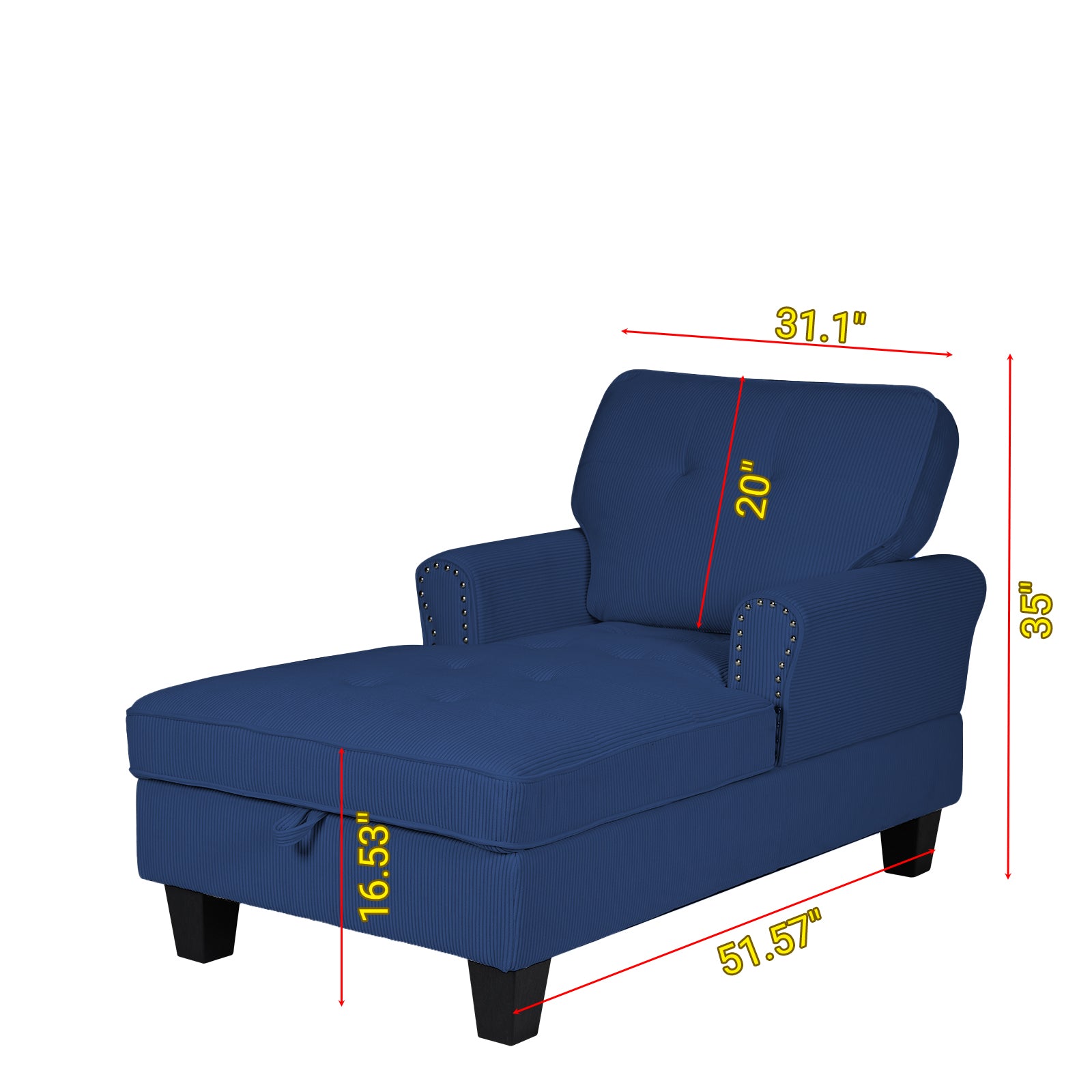 Chaise Lounge Indoor Sleeper Sofa Bed Chair Upholstered Lounge Chair For Bedroom Living Room With Rivets Blue Blue Corduroy