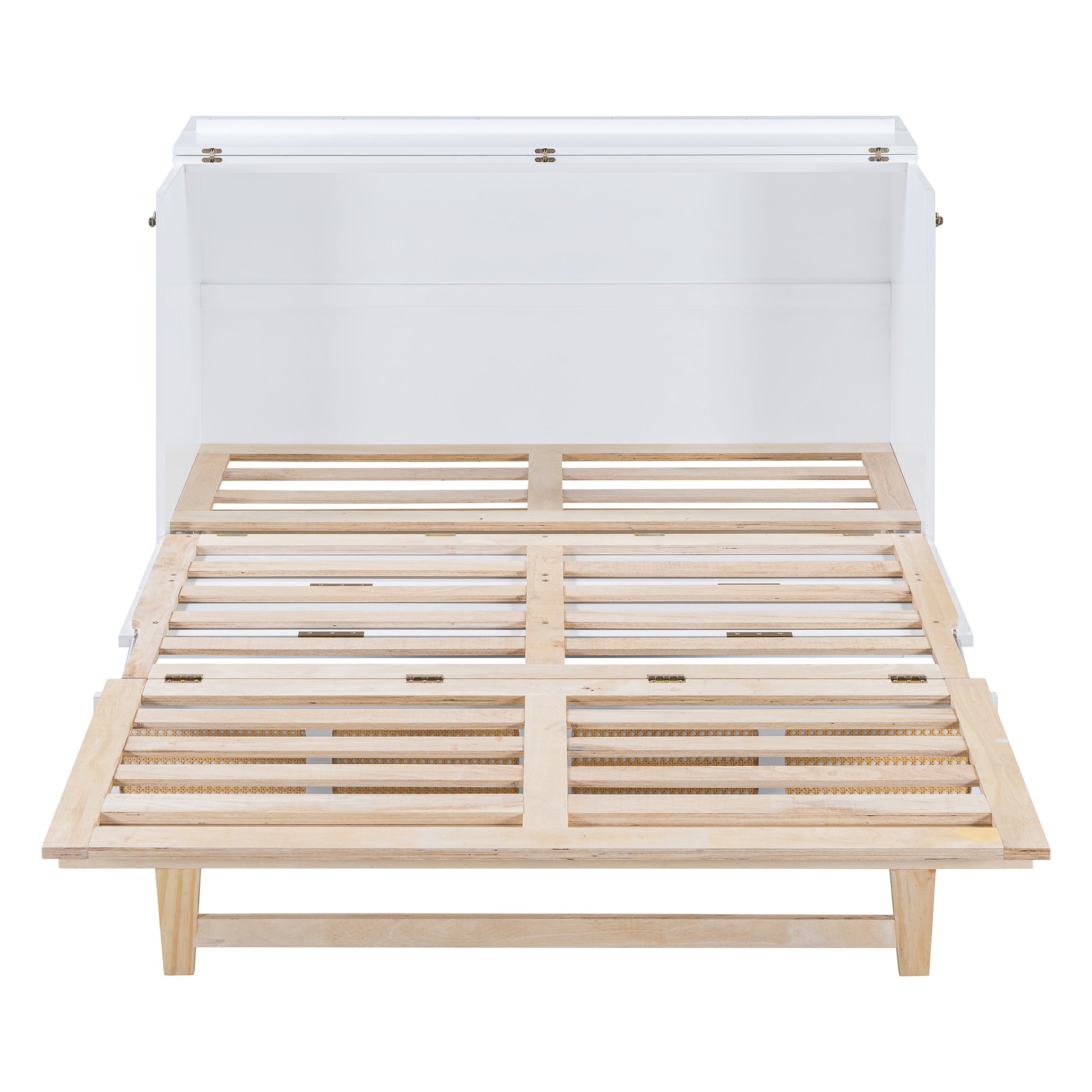 Queen Murphy Bed With Large Drawers,White Queen White Plywood