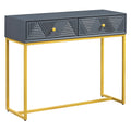 Modern Sleek Console Table Two Drawers With Stripe Design For Living Room And Entryway Grey Grey Mdf