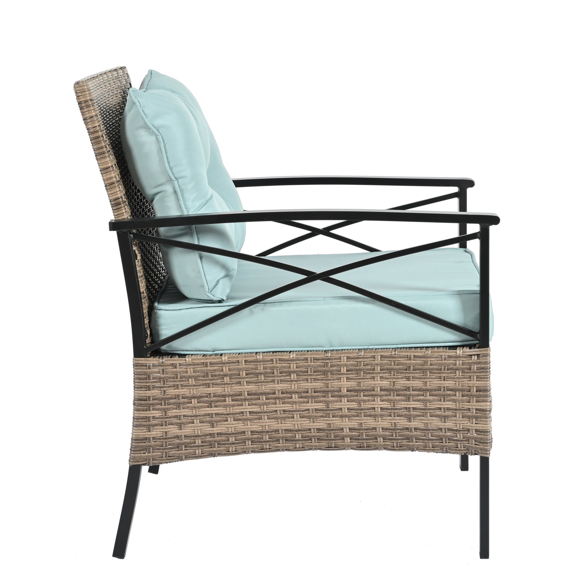 Patio Furniture, Outdoor Furniture, Seasonal Pe Wicker Furniture, Four Set Wicker Furniture With Black Metal Table Yes Brown Seats 4 Pe Rattan Iron Waterproof Fabric