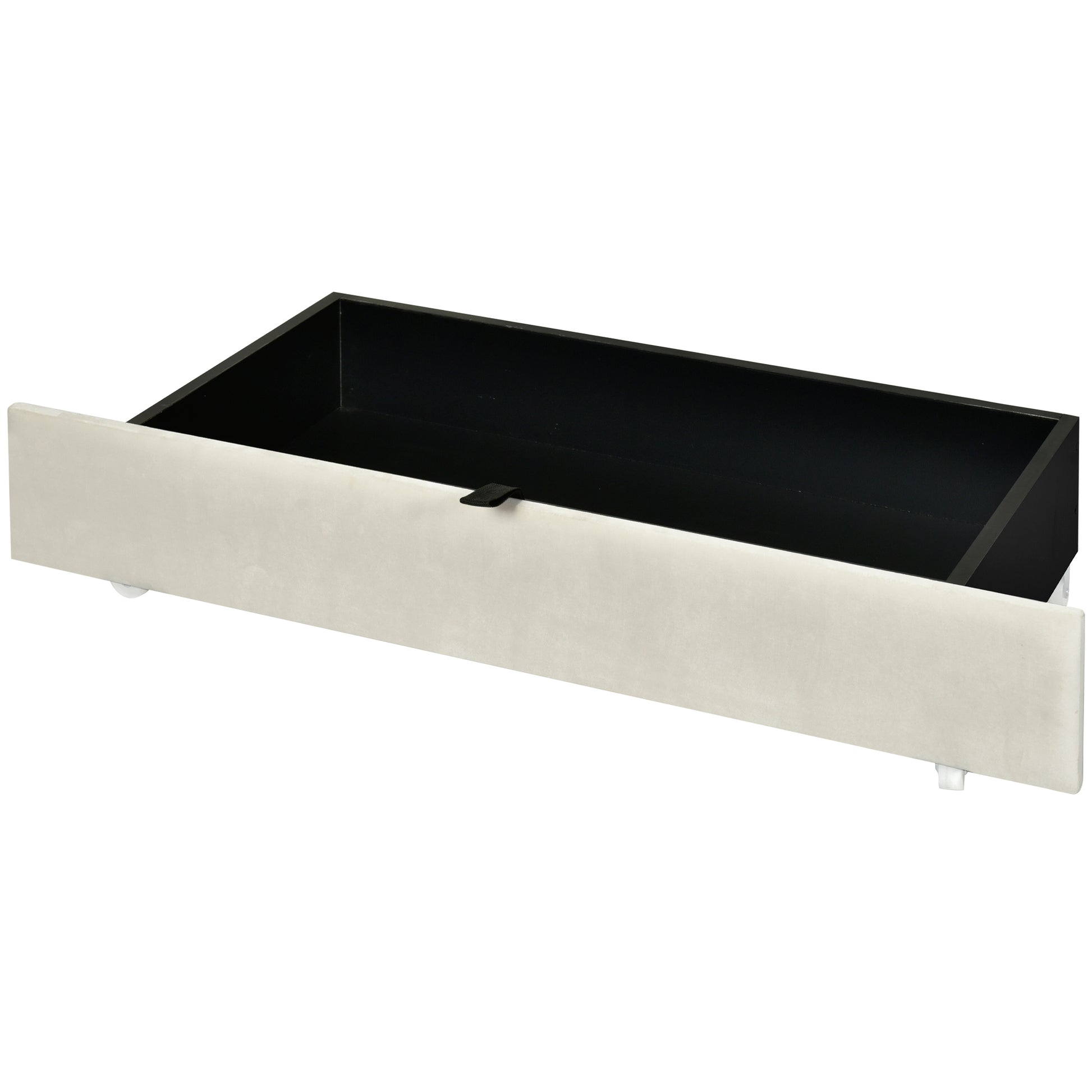 Queen Size Velvet Storage Platform Bed, With 2 Big Drawers, Twin Xl Size Trundle And Led Light, Beige Beige Velvet