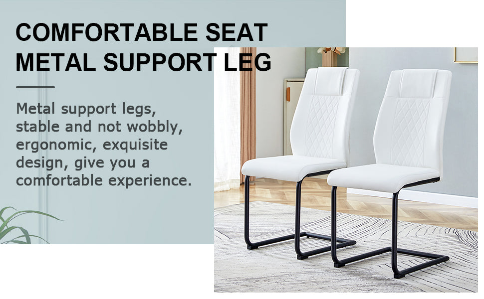 Table And Chair Set.Modern Rectangular Glass Dining Table With 0.39" Tempered Glass Tabletop And Black Metal Legs.Paired With Multiple Chairs Designed With Pu Cushions And Black Metal Legs. White Black Seats 4 Tempered Glass