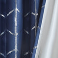 Total Blackout Metallic Print Grommet Top Curtain Panel Only 1 Pc Panel Navy Silver Polyester