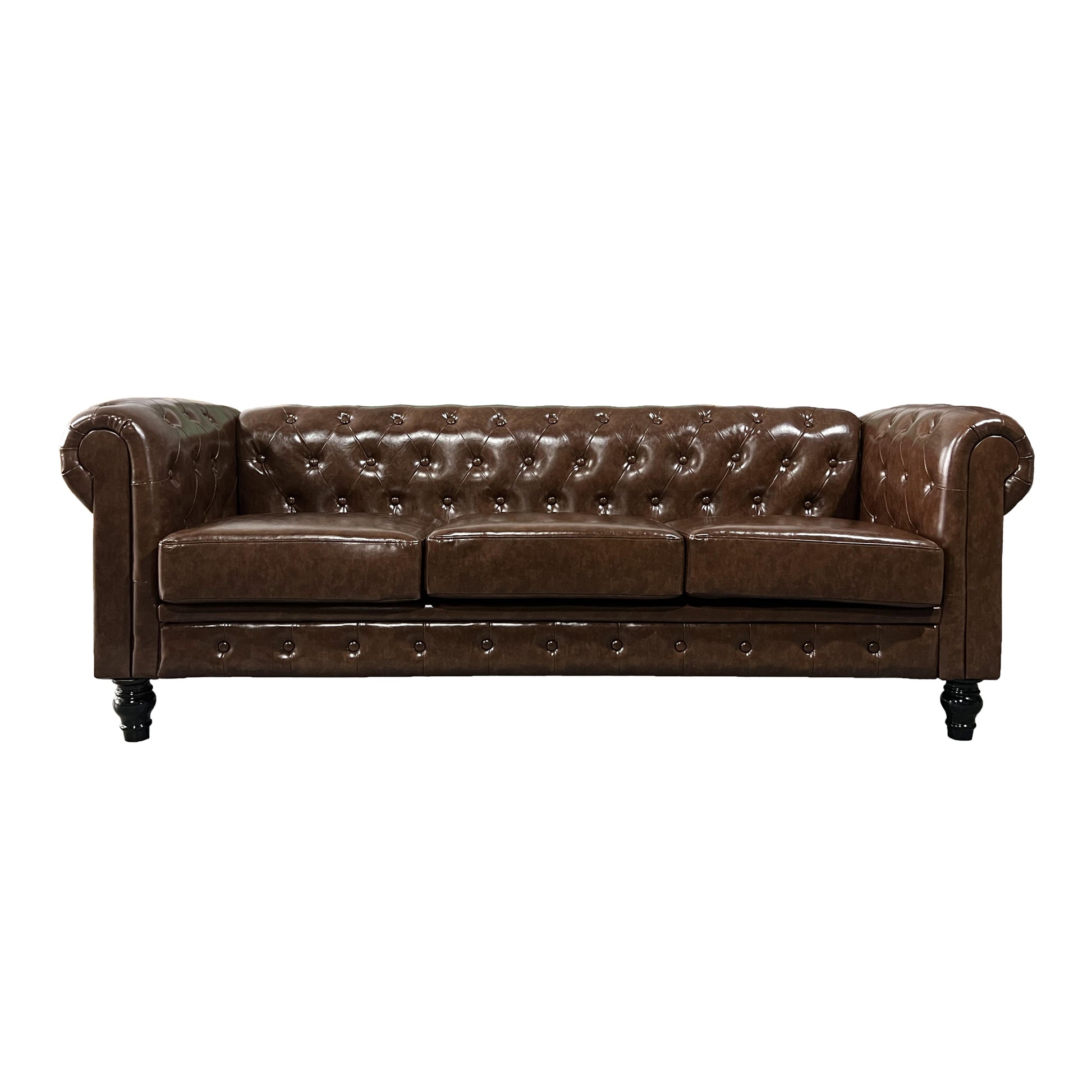 Fx P80P Pu2 Sofa 3 Seat Living Room Upholstered Sofa Modern Sofa Couches Set Style Button Tufted, Pu Chesterfield Sofa For Living Room Apartment Brown Pu 3 Seat