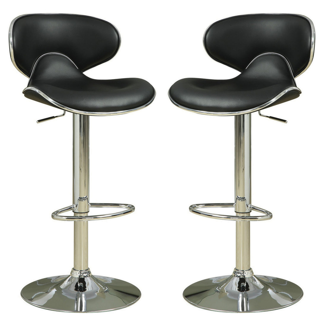 Swivel Adjustable Bar Stool, Black, Set Of 2 Black And Silver Fabric
