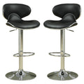 Swivel Adjustable Bar Stool, Black, Set Of 2 Black And Silver Fabric