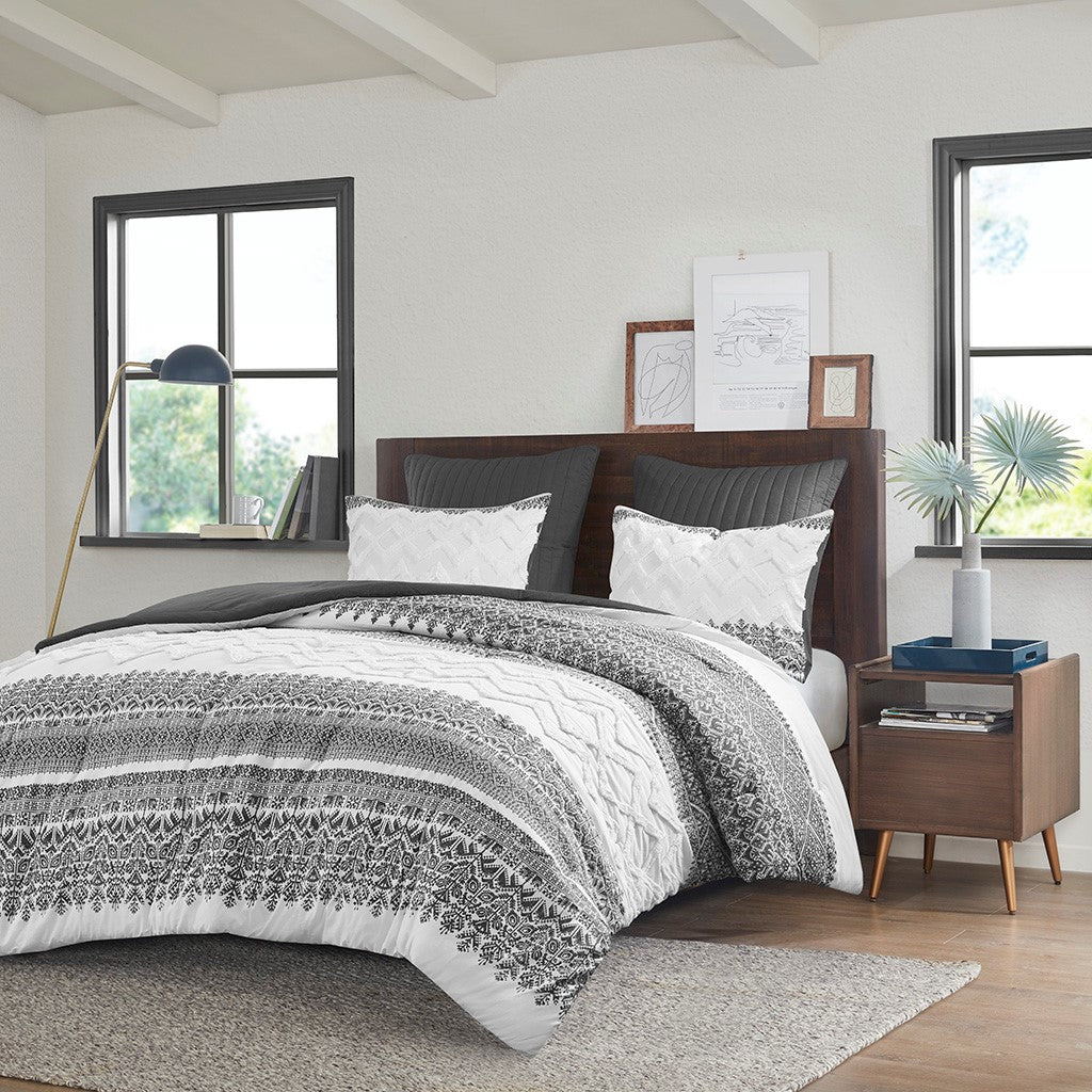 3 Piece Cotton Comforter Set With Chenille Tufting Gray King Cal King King Gray Cotton