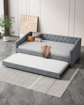 Twin Size Daybed With Twin Size Trundle Upholstered Tufted Sofa Bed, With Button On Back And Copper Nail On Waved Shape Arms Light Grey Twin Light Grey Wood Fabric