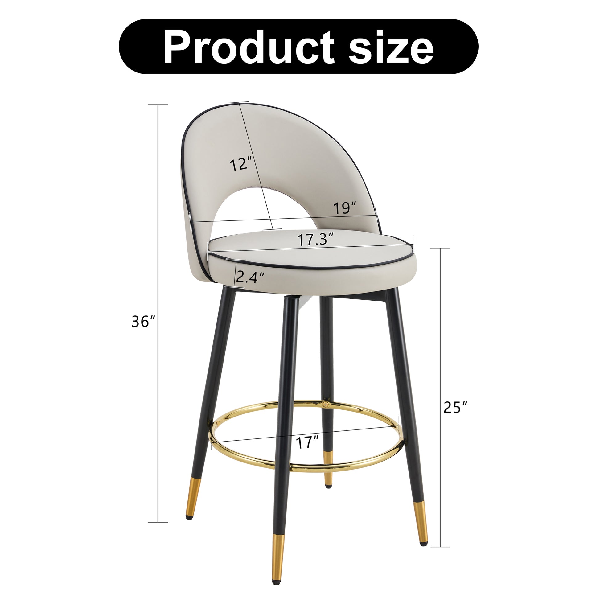 360 Rotatable Bar Chair.Modern Pu Comfortable Upholstered Bar Chair With Smooth And Beautiful Metal Legs For Dining Room, Kitchen, Terrace And Guest Office Chair . Gray Bar Stools Set Of 2 Pu