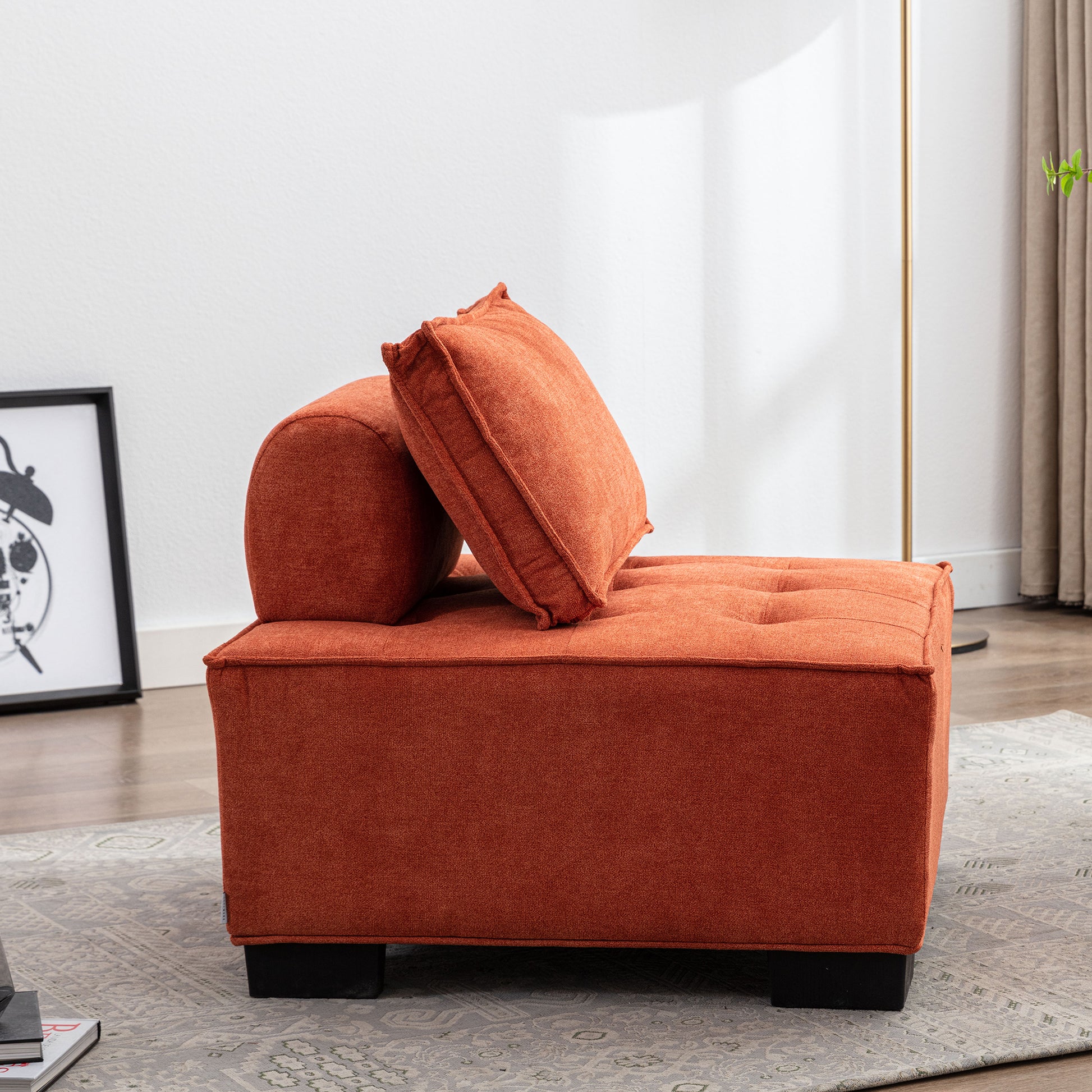 Coolmore Modern Upholstered Chair Leisure Sofa Lazy Sofa Plastic Legs And Pillow Removable Armless Accent Chair For Living Room,Bedroom,Office Orange Linen Orange Foam Linen